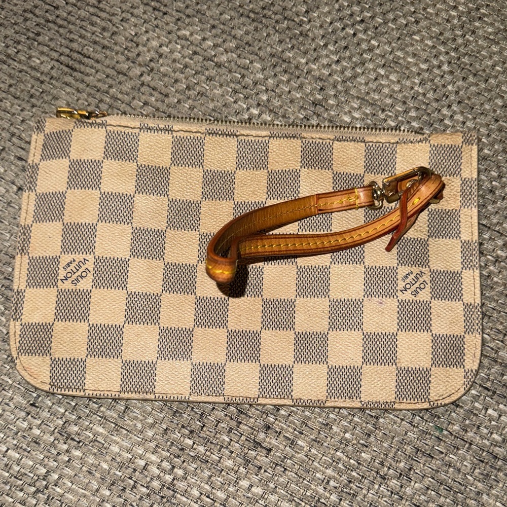 Louis Vuitton Beige and Light Blue Damier Azur Wristlet